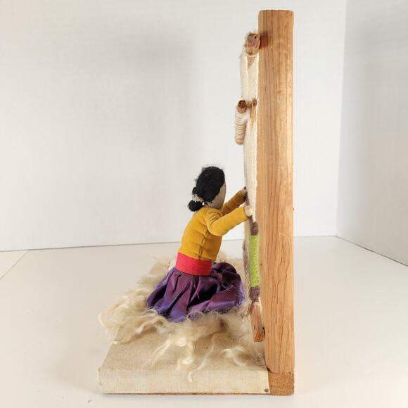 Handmade Native American Woman Weaving Loom Diorama Folk Art Figurine 10" Doll - Picture 12 of 16